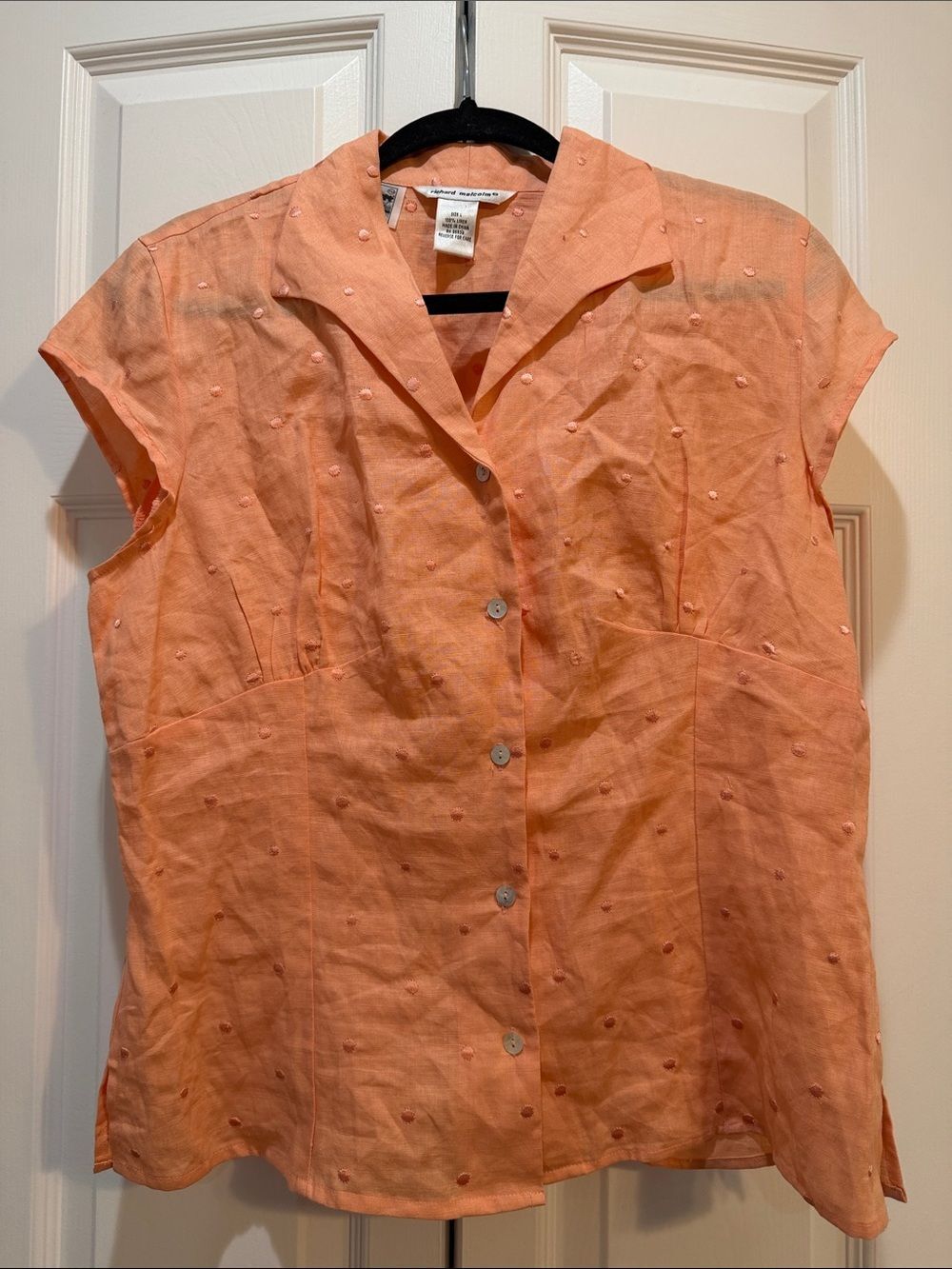 Richard Malcolm Irish Linen Women’s Peach Embroidered Button-Front Top Size L
